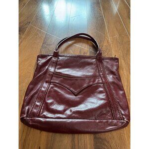 VintageP Pappe  Burgundy Leather Tote Bag With Dual Handles & Zipper Pocket